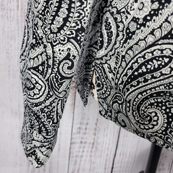 Notations Black & White Paisley Medium Dressy Casual Patterned Button Blouse - Picture 4 of 9